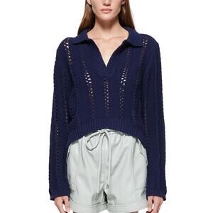 Simkhai Pointelle Blue Berenice Polo Sweater Size S